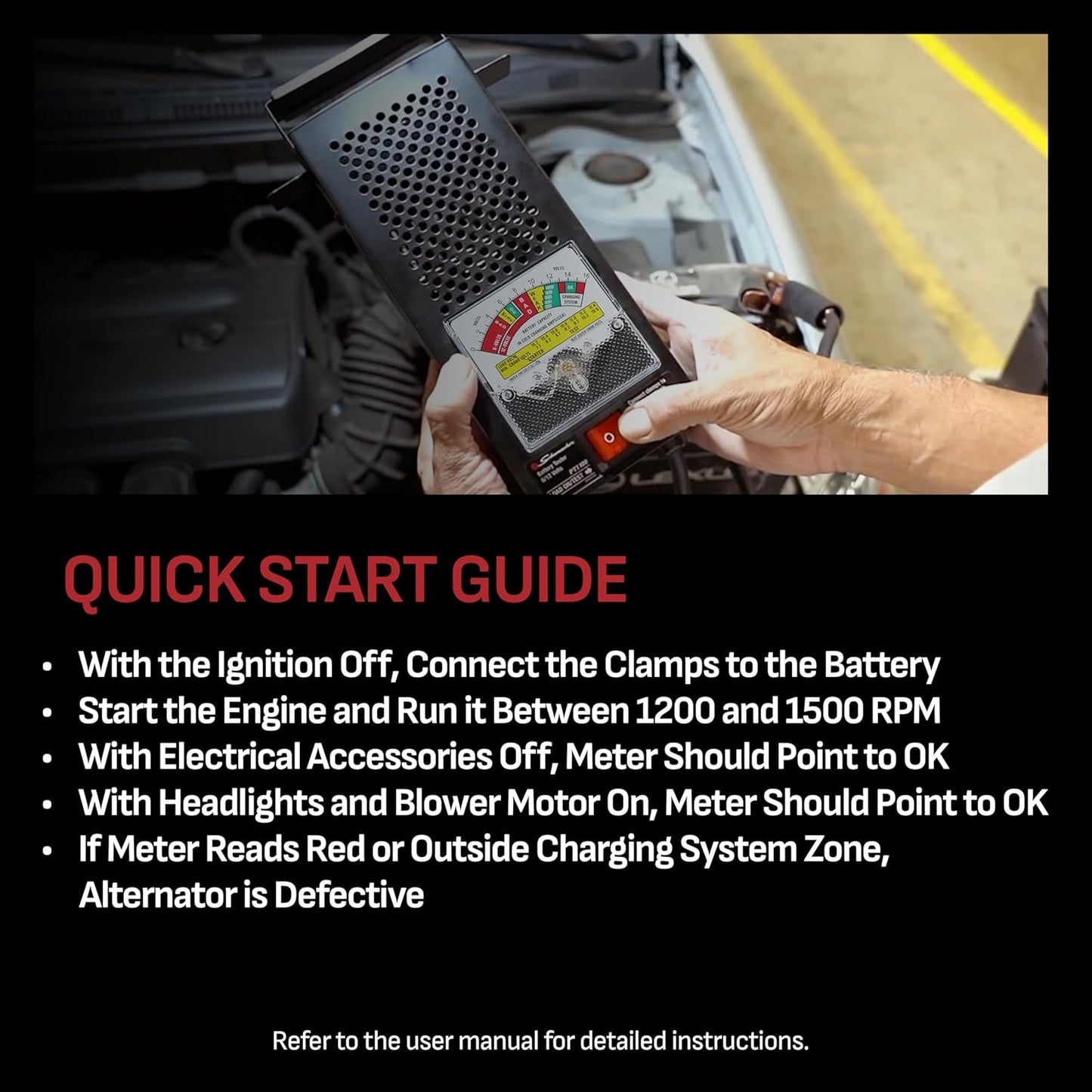 Schumacher Electric 100A Car Battery Load Tester and Voltmeter, for Batteries Up to 1000 Cranking Amps, Charging System Diagnosis, for 6V/12V Power Sport, Automotive, and Marine Batteries, BT-100