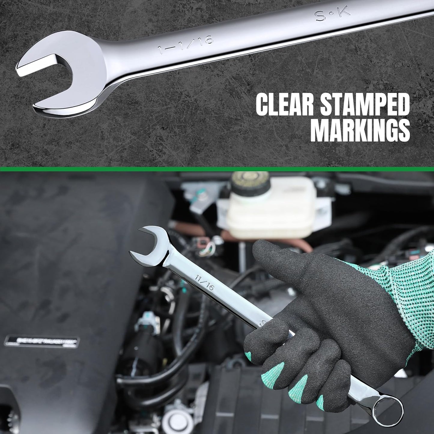 SK Combination Wrench Set, SAE 1/4" to 1-1/4", 18-Piece, SuperKrome Finish, Premium CR-V Construction, with Rolling Pouch