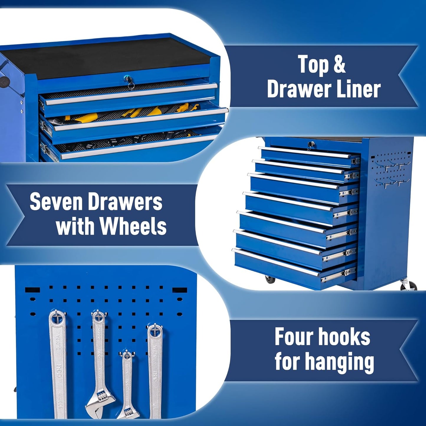 WAYTRIM 7-Drawer Metal Rolling Tool Chest with Wheels, Tool Storage Cabinet with Locking System, Toolbox with Wheels for Repair Shop, Garage, Warehouse, Workshop, 7-Drawer, Blue
