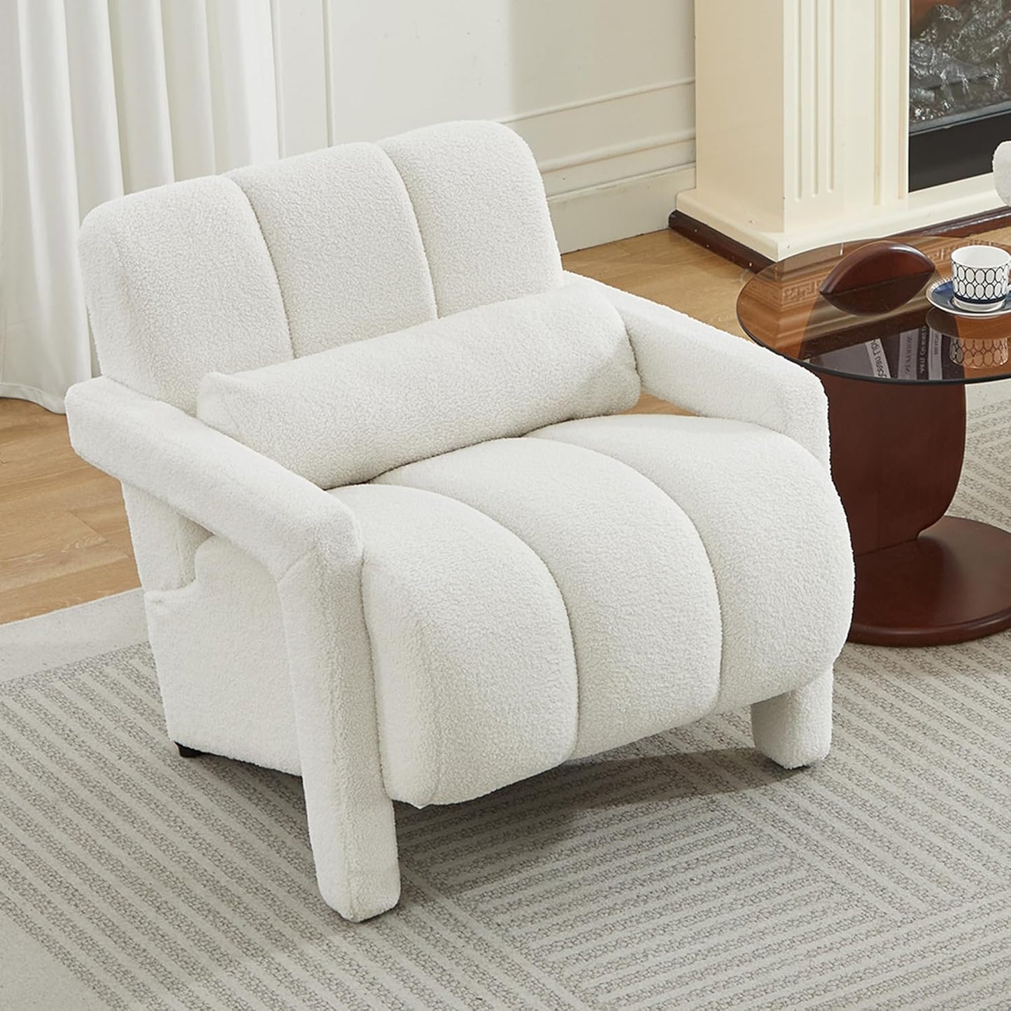 LOULENS Sherpa Accent Chair Set of 2 for Living Room, Modern Upholstered Armchair with Thick Cushion and Pillow, Comfy Lounge Chair for Bedroom, Apartment, Waiting Room,Beige