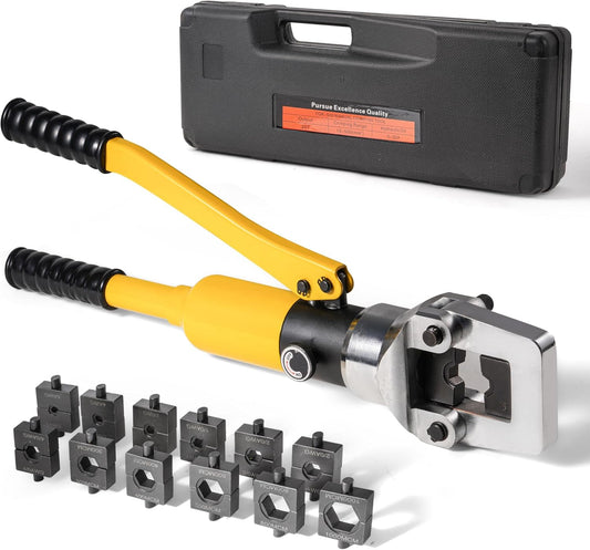 20 Ton Hydraulic Cable Lug Crimper Pliers 6 AWG to 1000 MCM Hand Operated Hydraulic Crimping Tool Kit Wire Terminal Lug Battery Crimping Crimper with 13 Dies