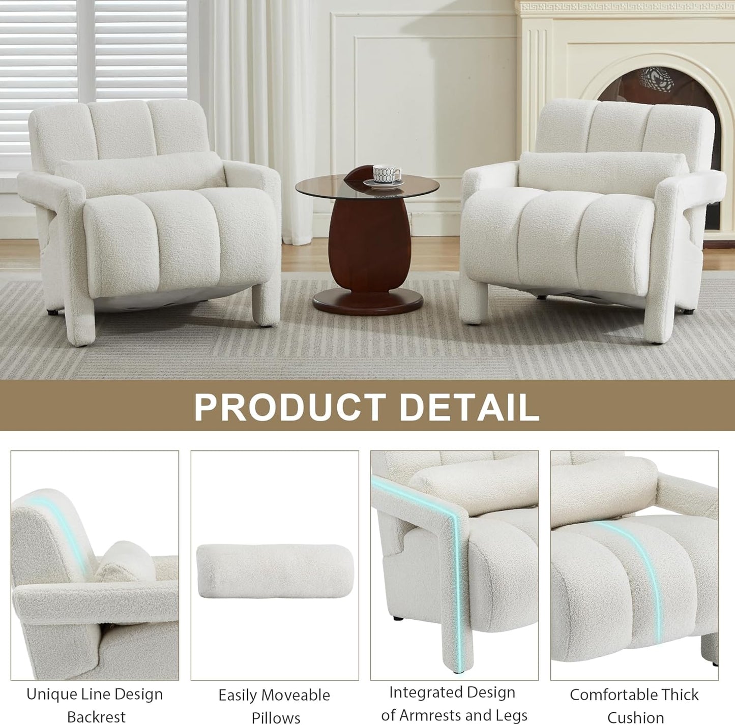 LOULENS Sherpa Accent Chair Set of 2 for Living Room, Modern Upholstered Armchair with Thick Cushion and Pillow, Comfy Lounge Chair for Bedroom, Apartment, Waiting Room,Beige