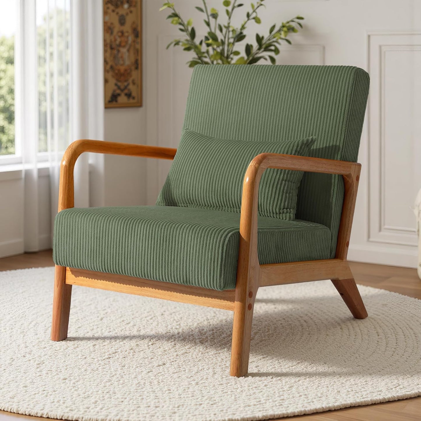 UIXE PU Leather Accent Chairs Set of 2, Upholstered Armchair for Living Room, Modern Arm Chair Comfy Single Sofa Bedroom Reading Seat with Lumbar Pillow - Hunter Green