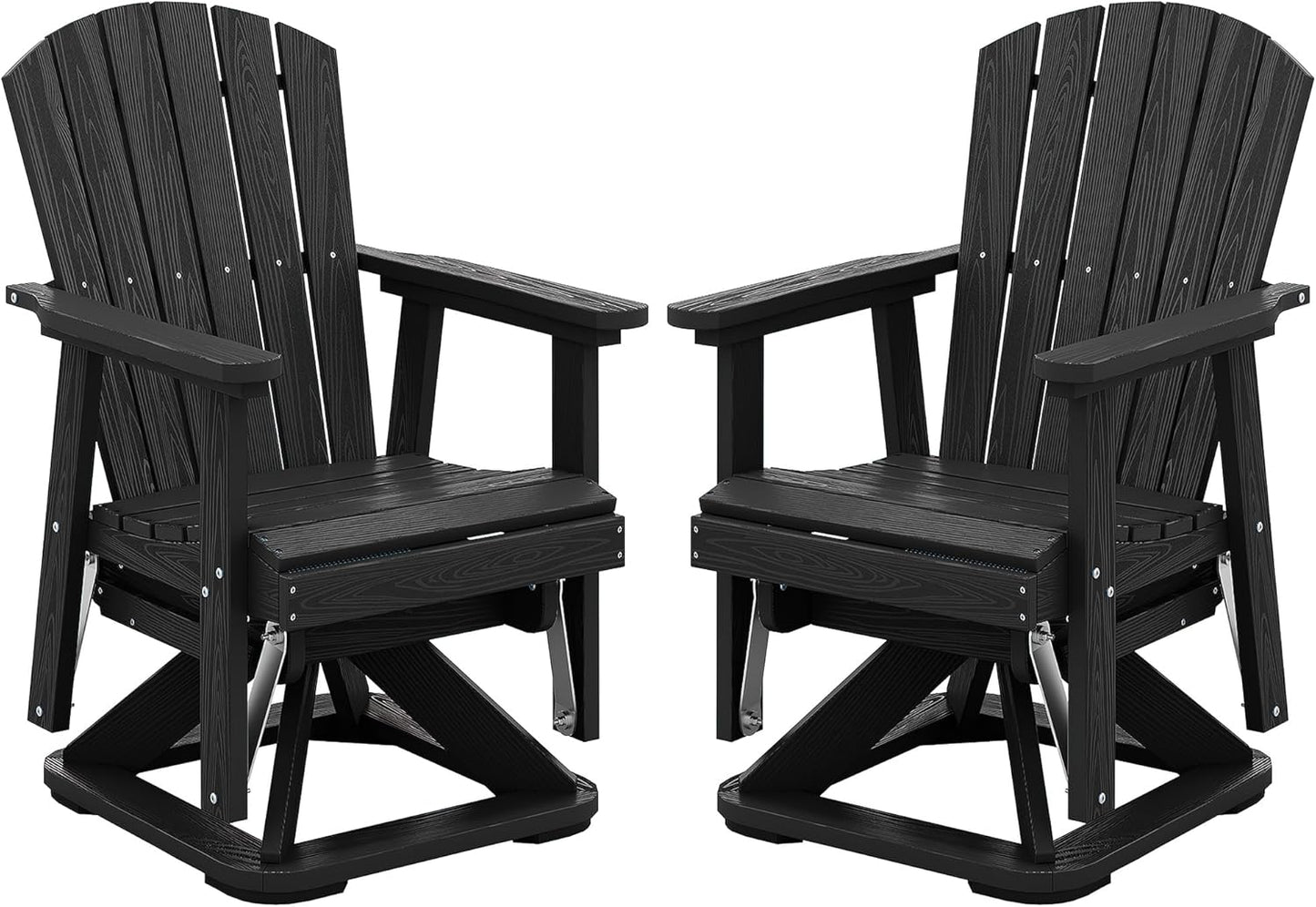 SERWALL Adirondack Swivel Glider Chair, HDPE Swivel Glider Set of 2 for Outdoor, All-Weather Glider Chair for Porch, Balcony, Midnight Black