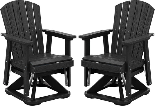 SERWALL Adirondack Swivel Glider Chair, HDPE Swivel Glider Set of 2 for Outdoor, All-Weather Glider Chair for Porch, Balcony, Midnight Black