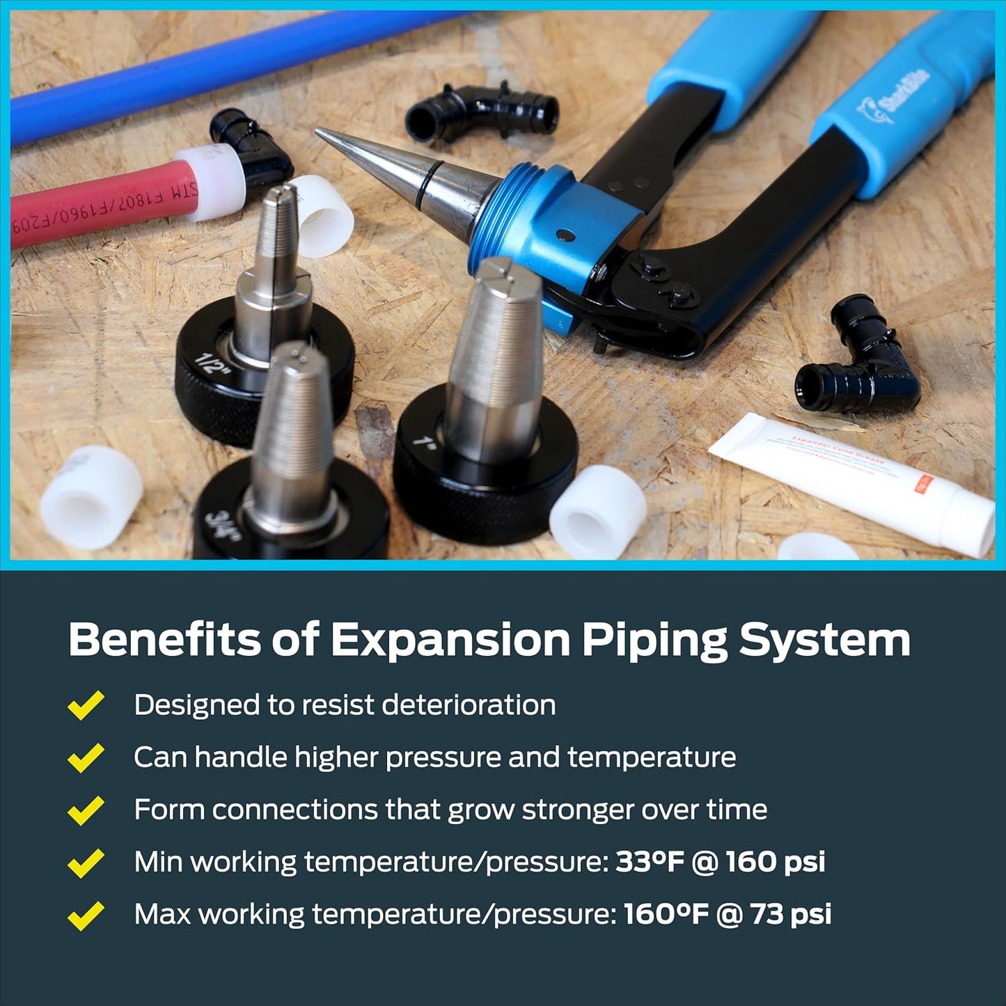 SharkBite PEX-A Expansion Tool Kit, Includes 1/2 inch, 3/4 inch, and 1 inch Expansion Heads, Auto-Rotating Expansion Tool, Lubricant and Carrying Case