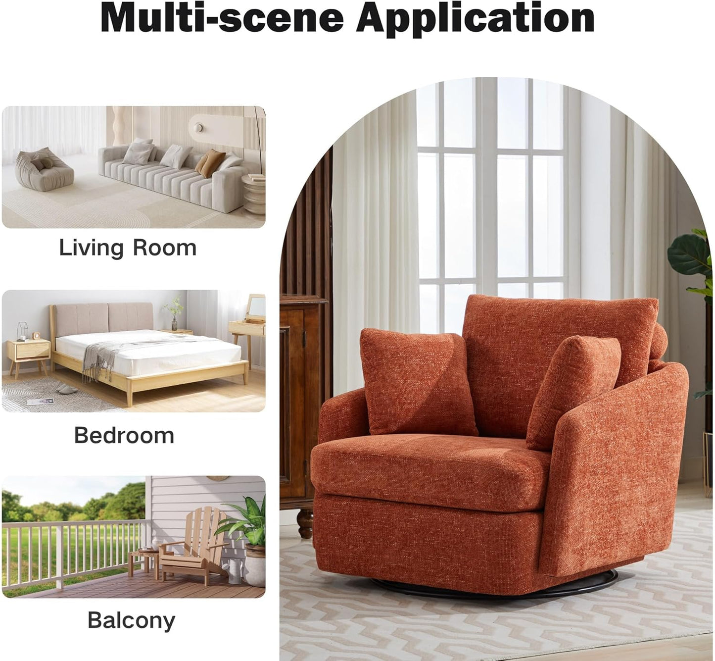 Chifee & Vingol 40.6" Oversized Swivel Accent Chair,Chenille,Orange