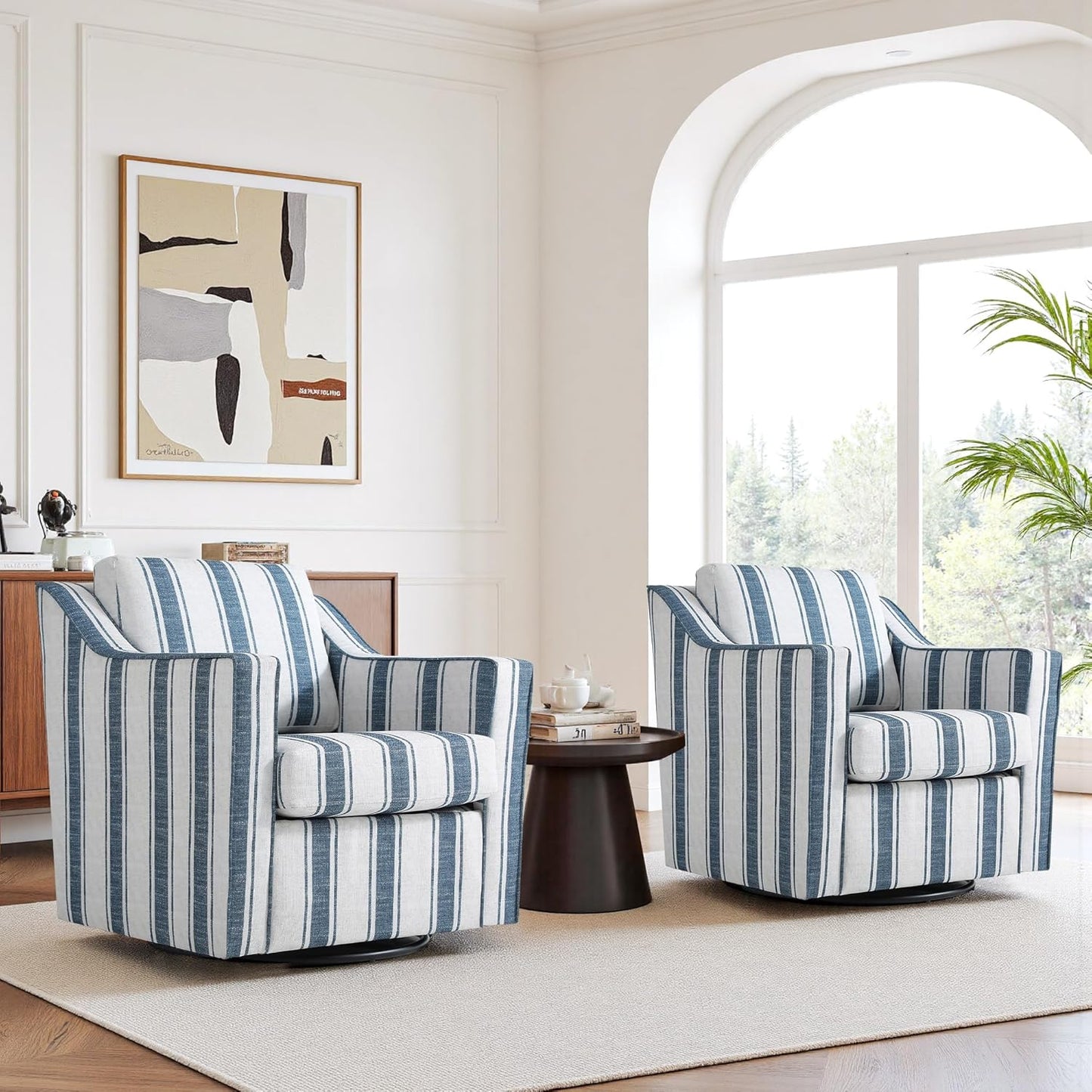 UIXE Swivel Accent Chair Set of 2, Chenille Upholstered Arm Chair for Living Room, Modern Club Armchair Comfy Single Sofa Bedroom Reading Seat with Lumbar Pillow - Coffee