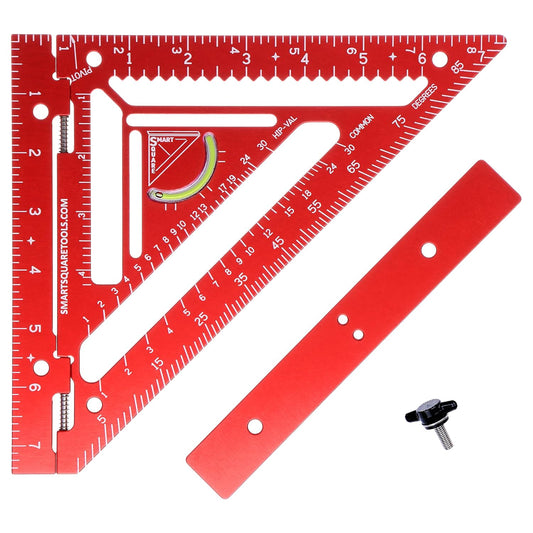 7.5" Advanced Carpenter Square w SmartBubble - Jig Block - Accurate Flatwork - Repetitive Markings (Fire)