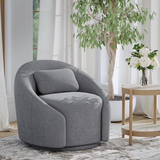 COLAMY 360°Swivel Accent Chairs, Mid-Century Modern Upholstered Chairs with Metal Base and Lumbar Pillow for Living Room, Bedroom, Home Office, 300 lbs Capacity,Grey