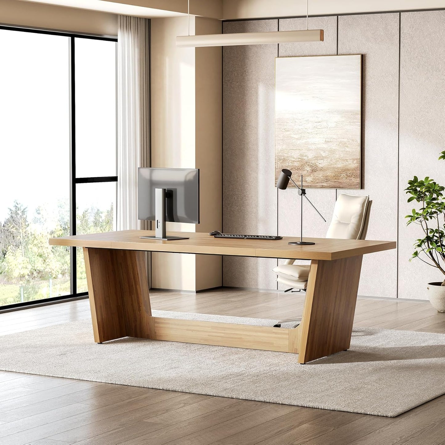 1Easylife 70.87 Inches Long Executive Desk, Brown Wooden Computer Desk, Industrial Simple Study Writing Table, Large Workstation Business Furniture for Home Office