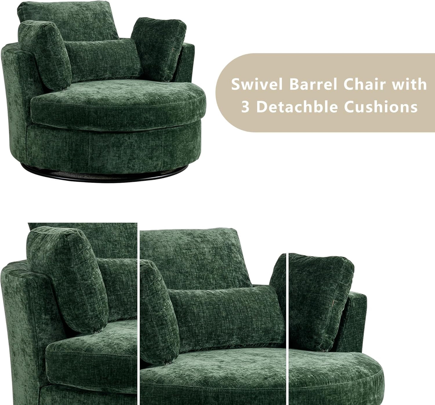 Setawix 42.2" W Swivel Barrel Accent Sofa with Pillows - 360 Degree Round Modern Oversized Arm Club Chair for Bedroom, Living Room, Lounge, Hotel