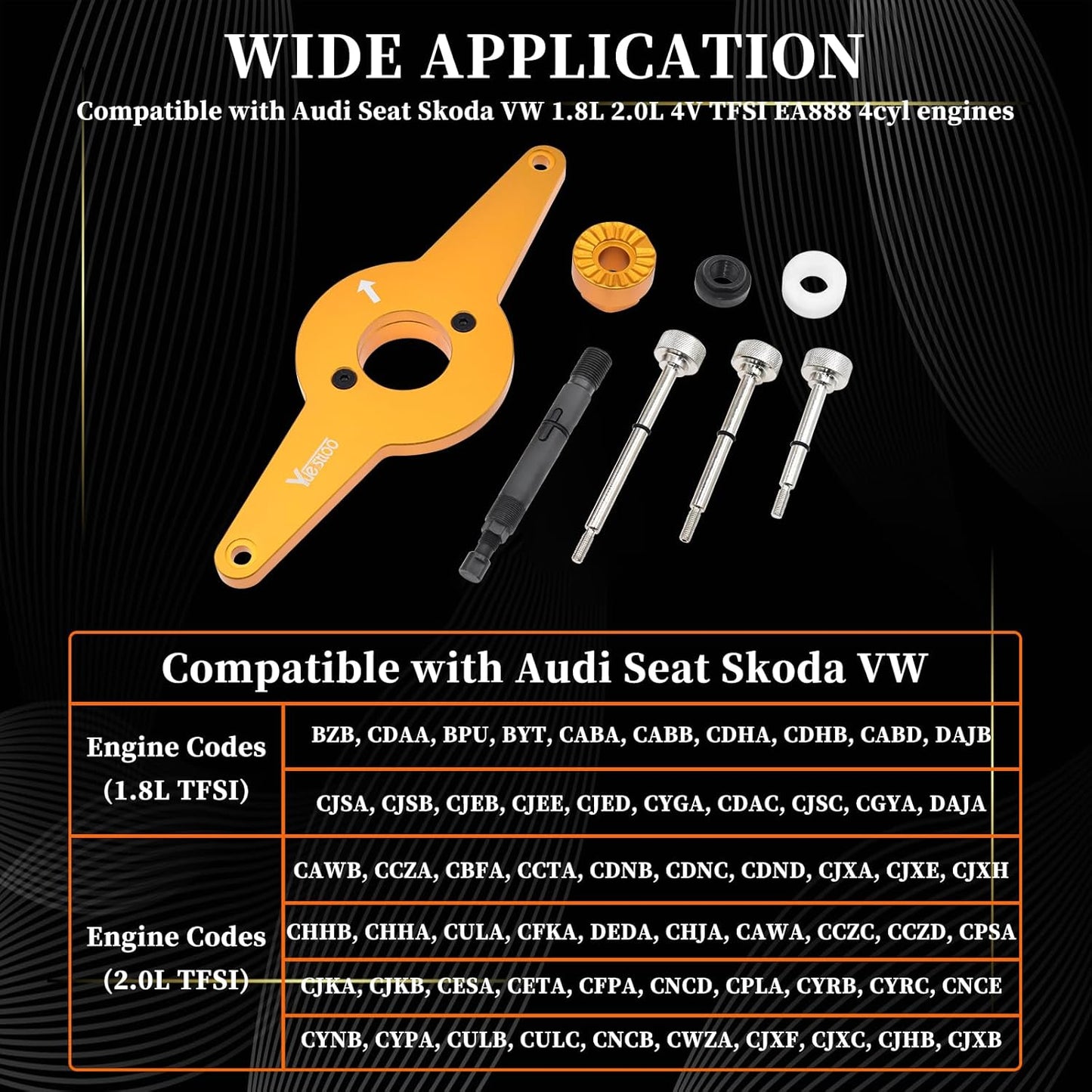 8pcs Vibration Damper Holding Tool Crankshaft Pulley Removal Shock Absorber, Compatible with Audi, Seat, Skoda, VW 1.8/2.0 4V TFSI EA888 Gen 1/2/3, Replace T10531, With Carrying Case & Glove