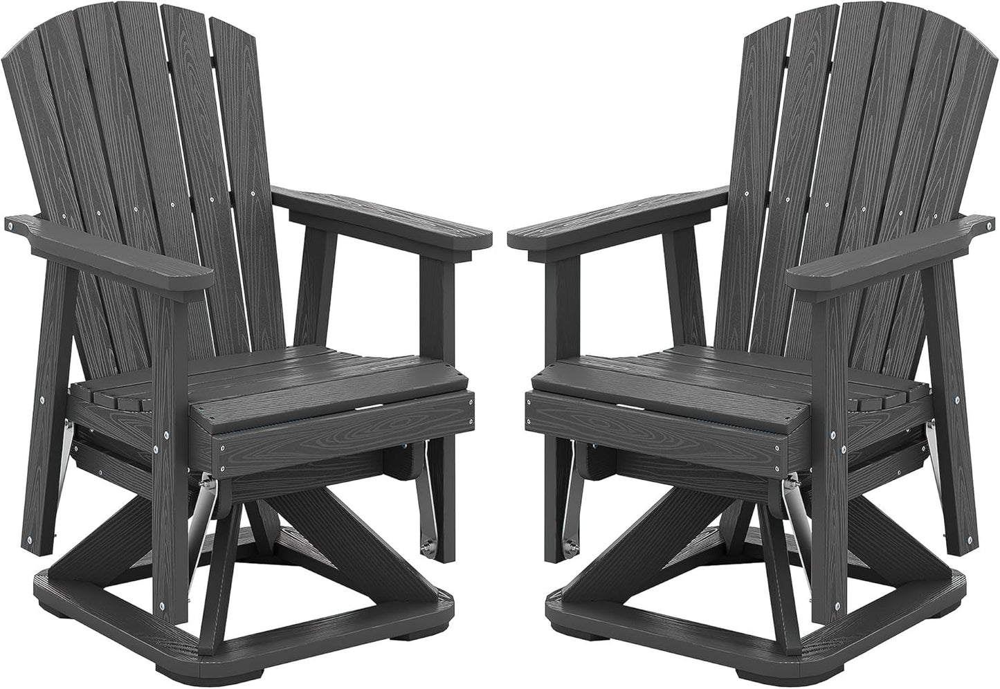 SERWALL Adirondack Swivel Glider Chair, HDPE Swivel Glider Set of 2 for Outdoor, All-Weather Glider Chair for Porch, Balcony, Midnight Black