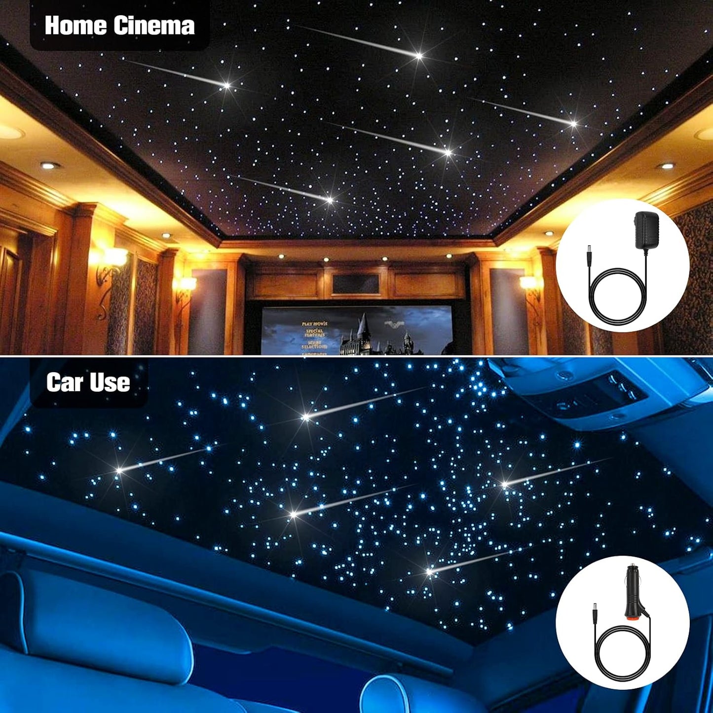 CHINLY Starlight Headliner Kit, Meteor Twinkle 550pcs 0.03in 13.1ft 16w Star Lights for Car Bluetooth RGBW LED Fiber Optic APP/Remote Headliner Light Kit+Shooting Stars Light kit for Car/Home Theater