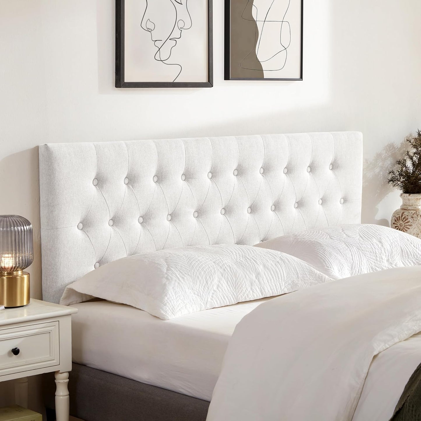 Tufted Upholstered Headboard Queen Size, Solid Wood Head Board with Durable Metal Legs, Adjustable Height Bed headboard from 37” to 51” Fabric Headboard in Modern Button Design, Beige