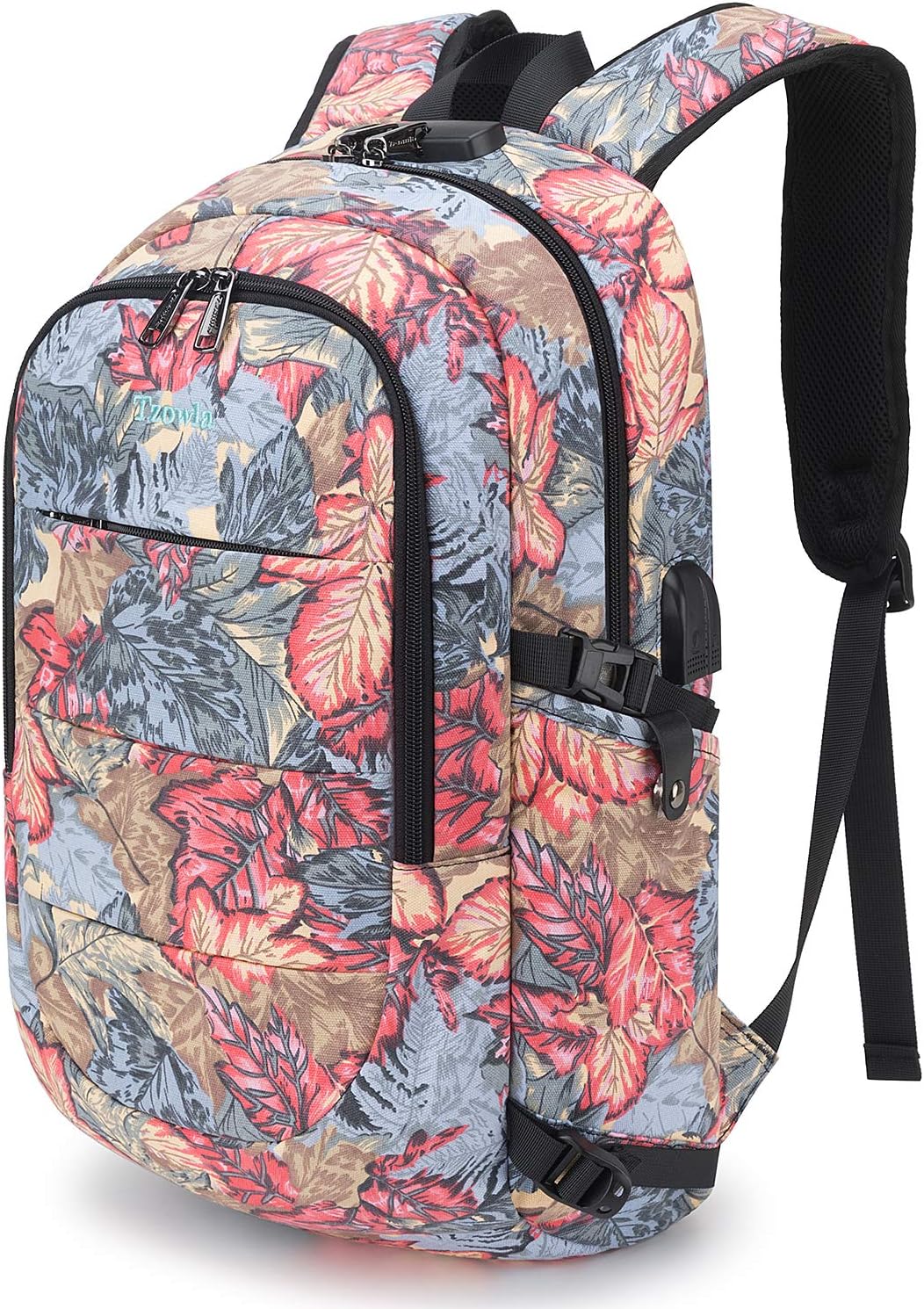Tzowla Anti-Theft Water Resistant 17.3 Inch Laptop Backpack with USB Charging Port and Lock, Black
