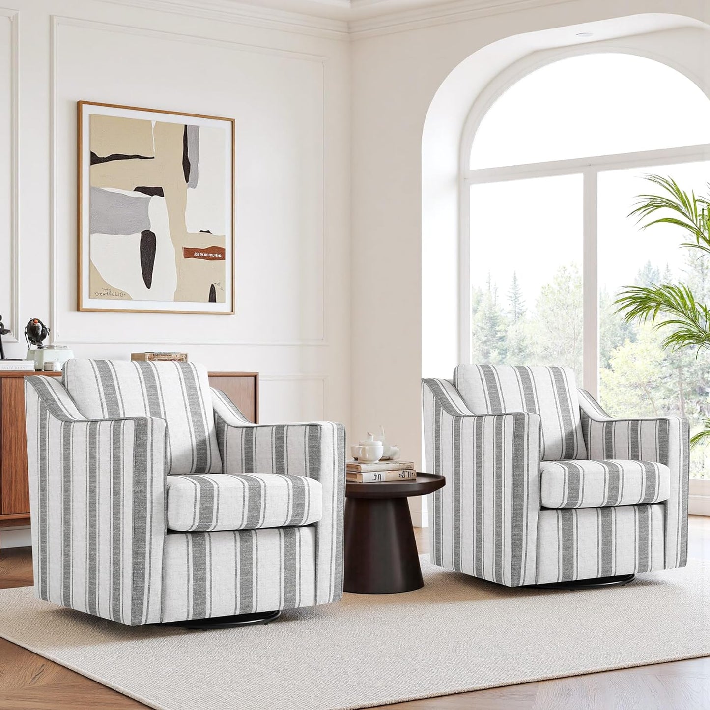 UIXE Swivel Accent Chair Set of 2, Chenille Upholstered Arm Chair for Living Room, Modern Club Armchair Comfy Single Sofa Bedroom Reading Seat with Lumbar Pillow - Coffee