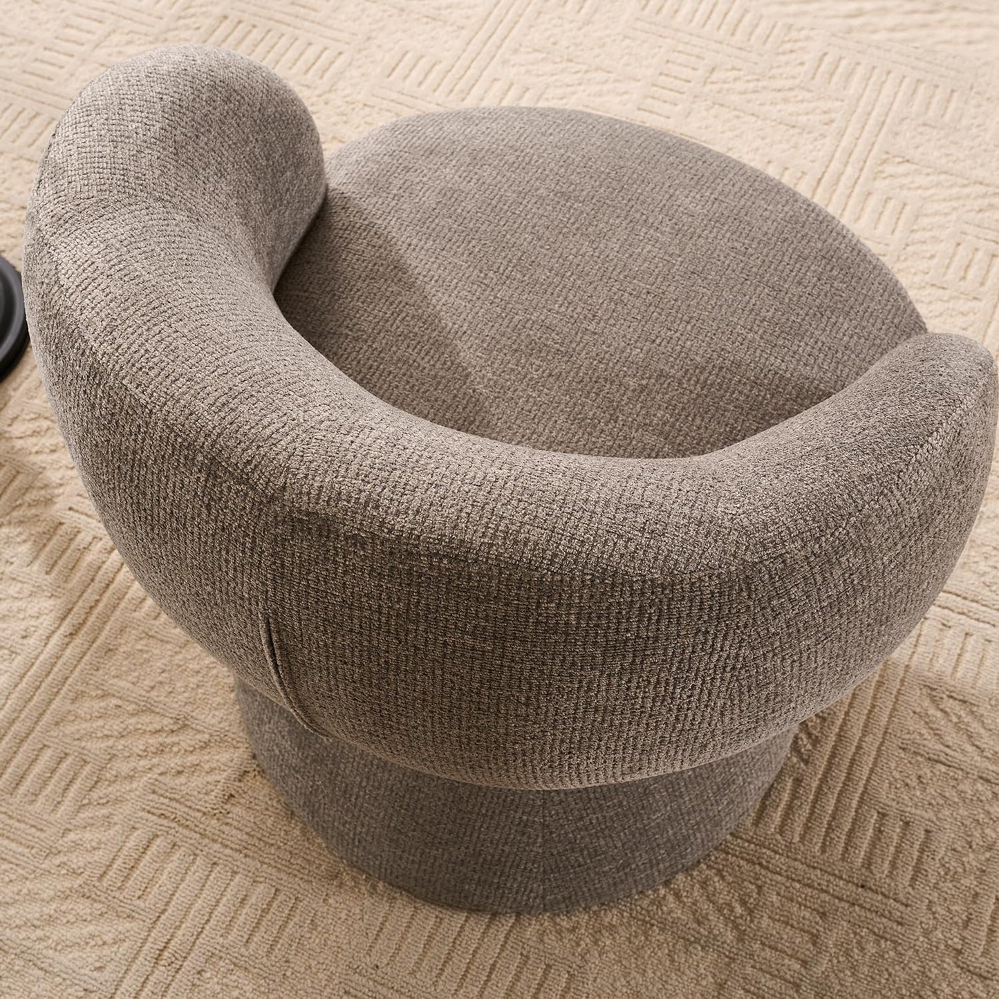 360° Swivel Accent Chair, Upholstered Modern Lounge Sofa with Curved Hemming Arms, Barrel Vanity Chair for Living Room Bedroom and Dressing Room (Gray)