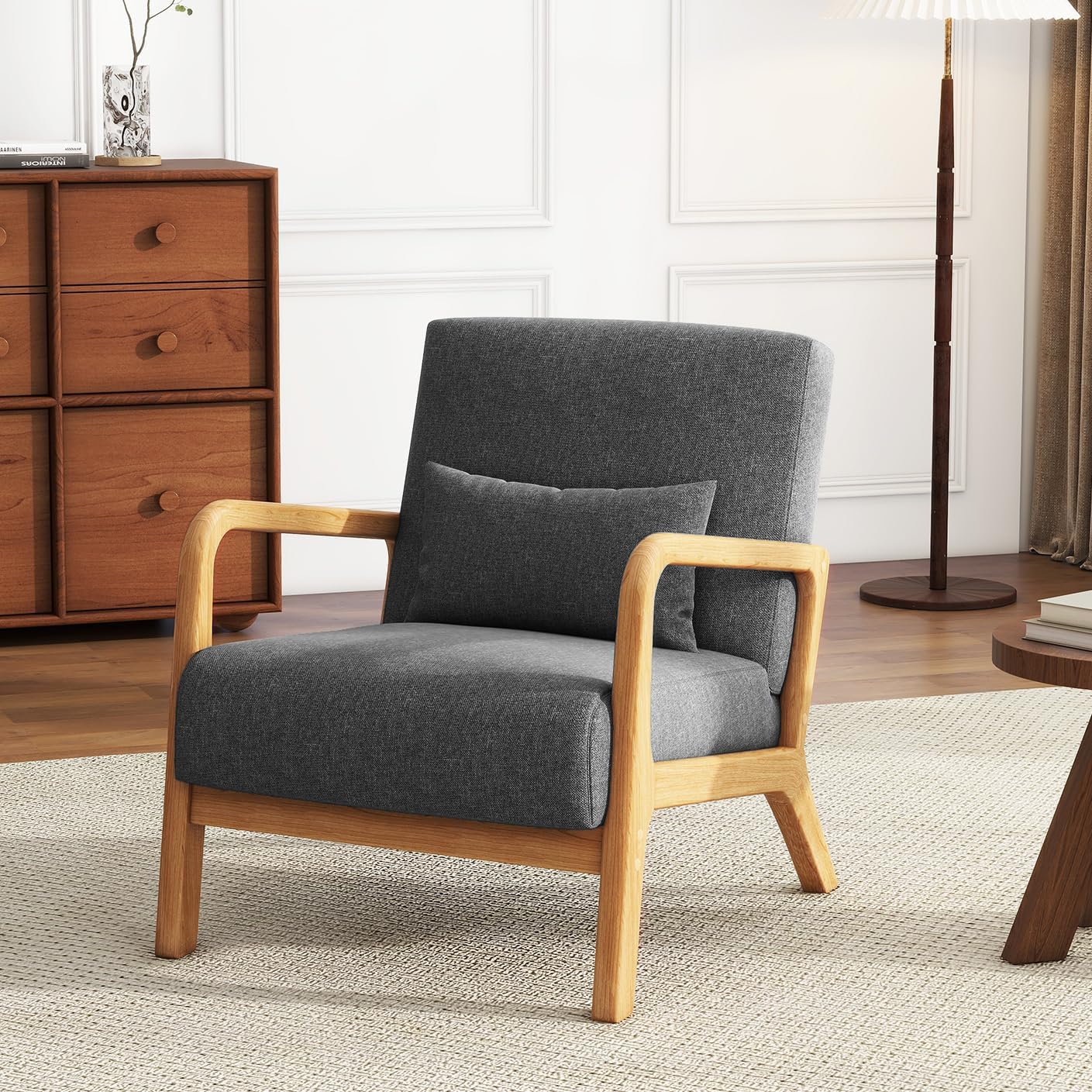 UIXE PU Leather Accent Chairs Set of 2, Upholstered Armchair for Living Room, Modern Arm Chair Comfy Single Sofa Bedroom Reading Seat with Lumbar Pillow - Hunter Green