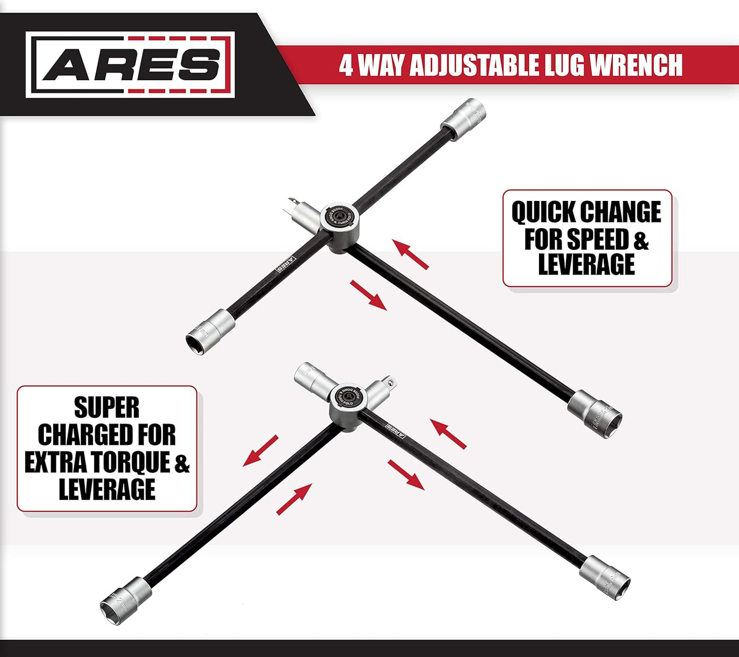 ARES 70092 - 4-Way Sliding Lug Wrench - Adjustable Sliding Lug Wrench Gives Superior Leverage - Collapses for Convenient Storage