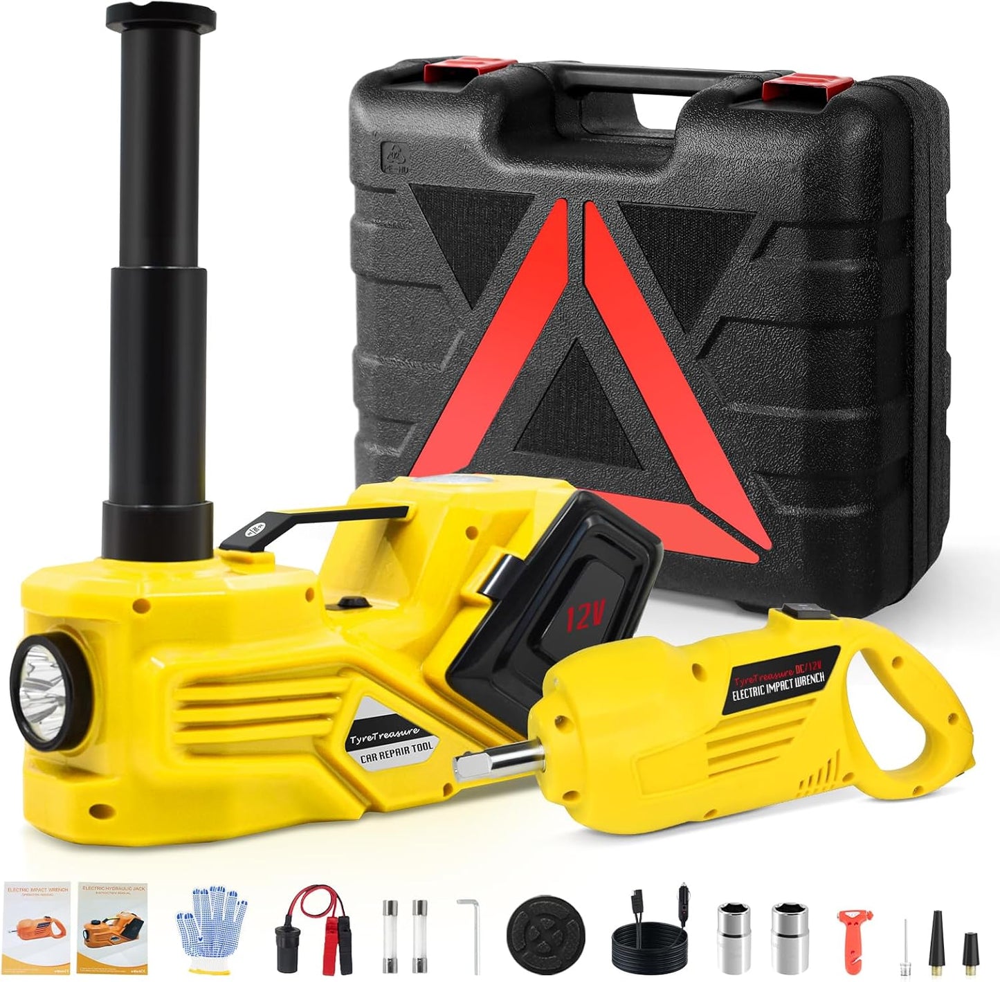 ZAISHANG Electric Car Jack 5Ton 12V Hydraulic Car Jack Lift (Lifting Range: 6.1~17.7 inch) Built-in Safety Hammer, and LED Light for SUV MPV Sedan Truck Change Tires Garage Repair