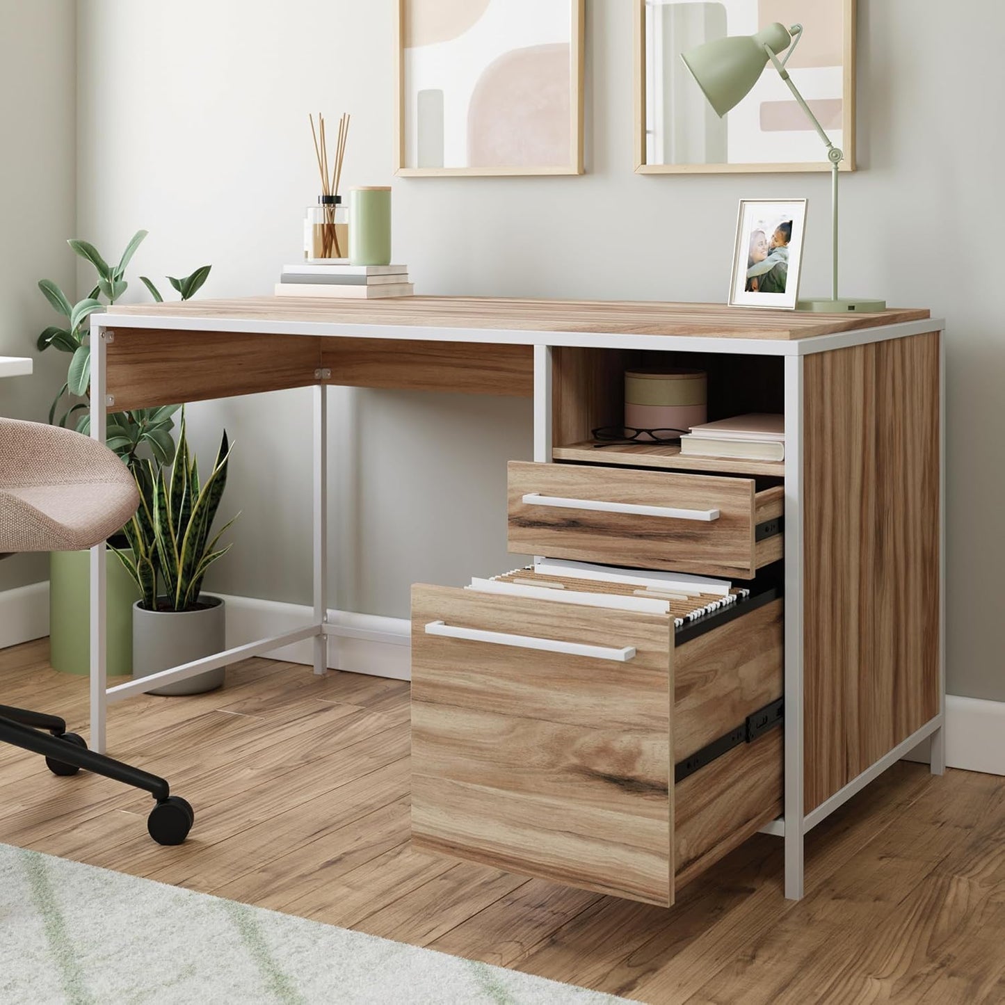 Sauder Nova Loft Home Office Desk with Drawers, Kiln Acacia