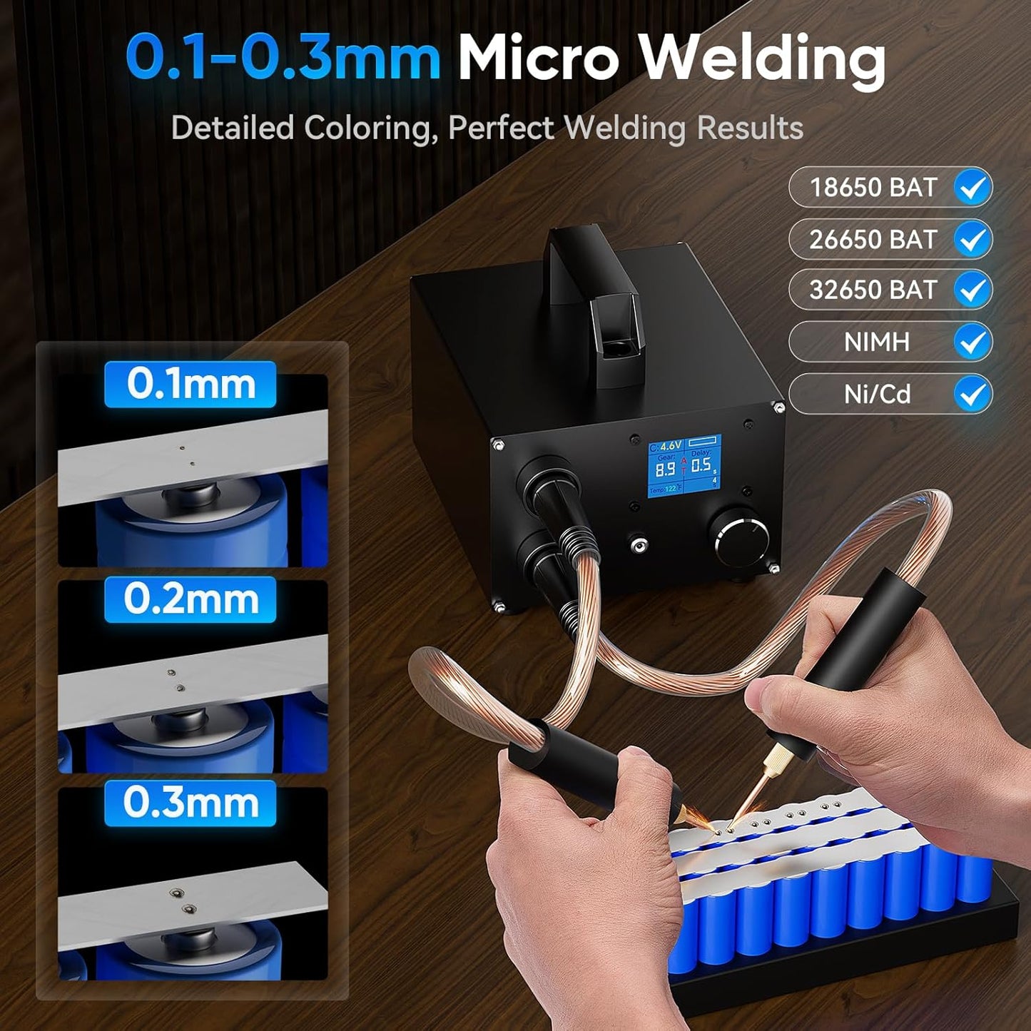 Seesii Dual Farad Spot Welder, 250 Gears Adjustable 3000F Capacitor Battery Spot Welder with 1.8'' LCD Display,Portable Spot Welder for 0.1-0.3mm Nickel Strip Welding, Ideal for Battery Pack Making