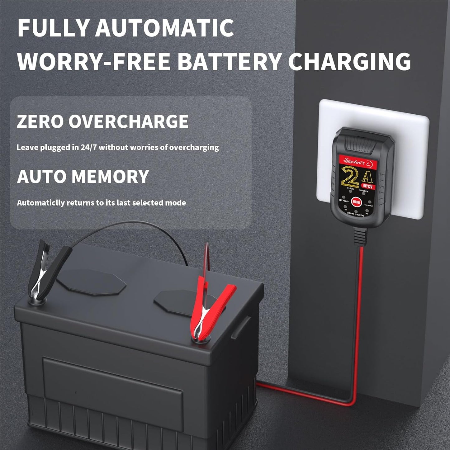 [2-Pack] 2A Trickle Battery Charger Automatic Maintainer 6V 12V Smart Float Charger for Automotive Car Motorcycle Lawn Mower Tractor SLA ATV AGM Gel Cell Lead Acid Batteries