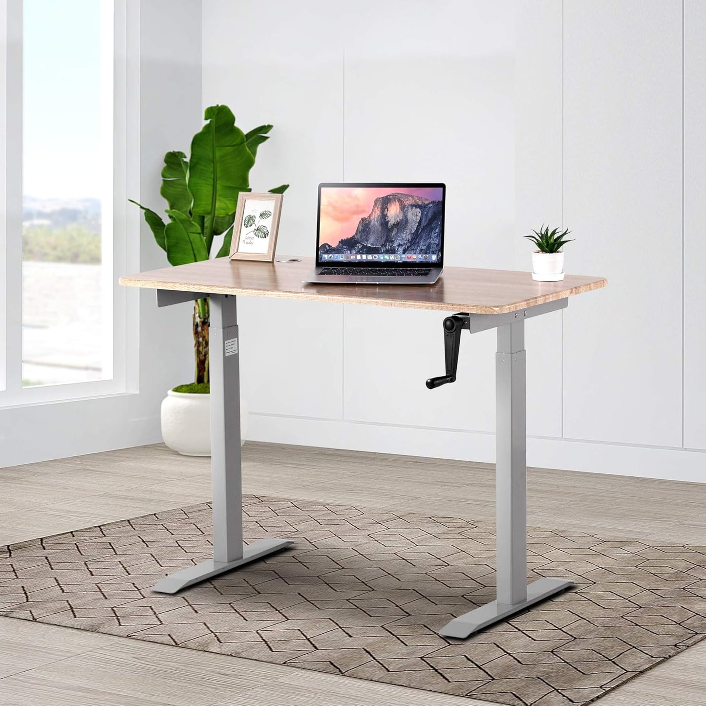 UNICOO - Crank Adjustable Height Standing Desk, Adjustable Sit to Stand up Desk,Home Office Table, Computer Table (Antique Oak Top/Grey Frame - NTCSET-01-AOG)