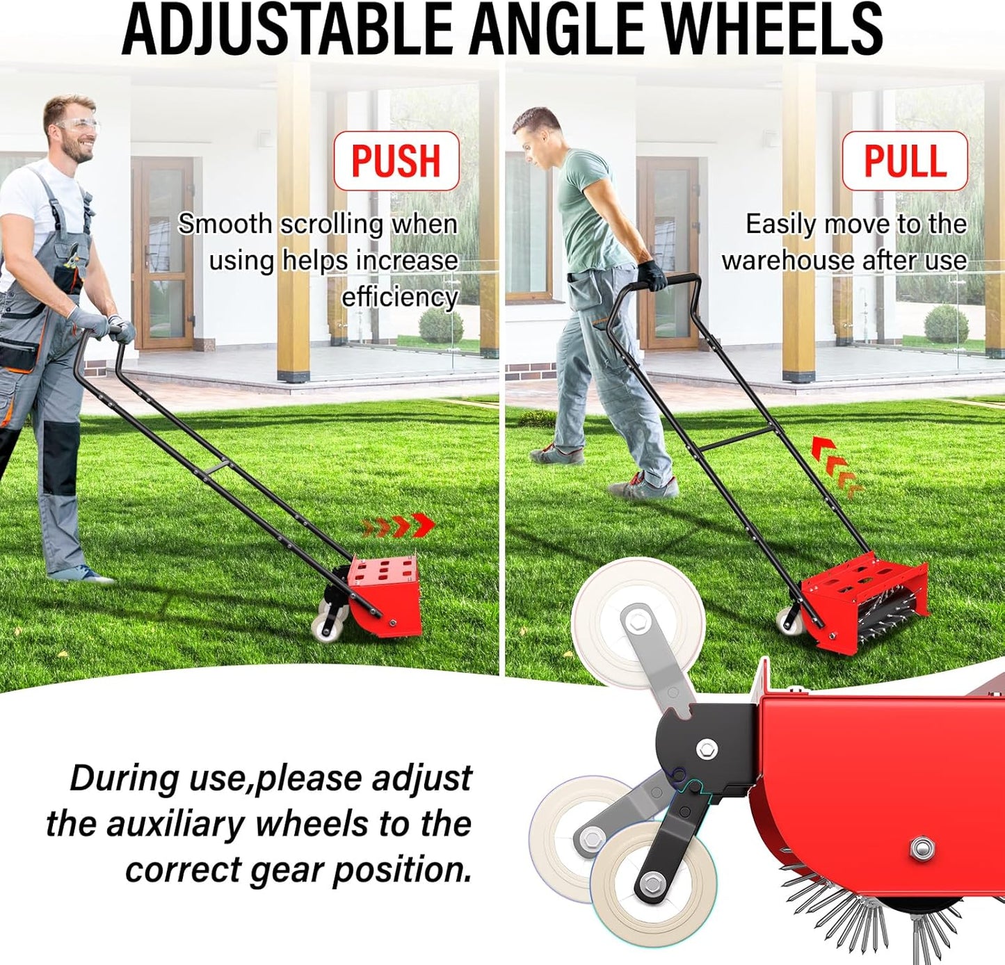 VASALAID Manual Rolling Lawn Aerator,Pre-Attached Spike Grass Rolling Aerators Tool with Wheels for Lawns,Garden,and Yard Grass