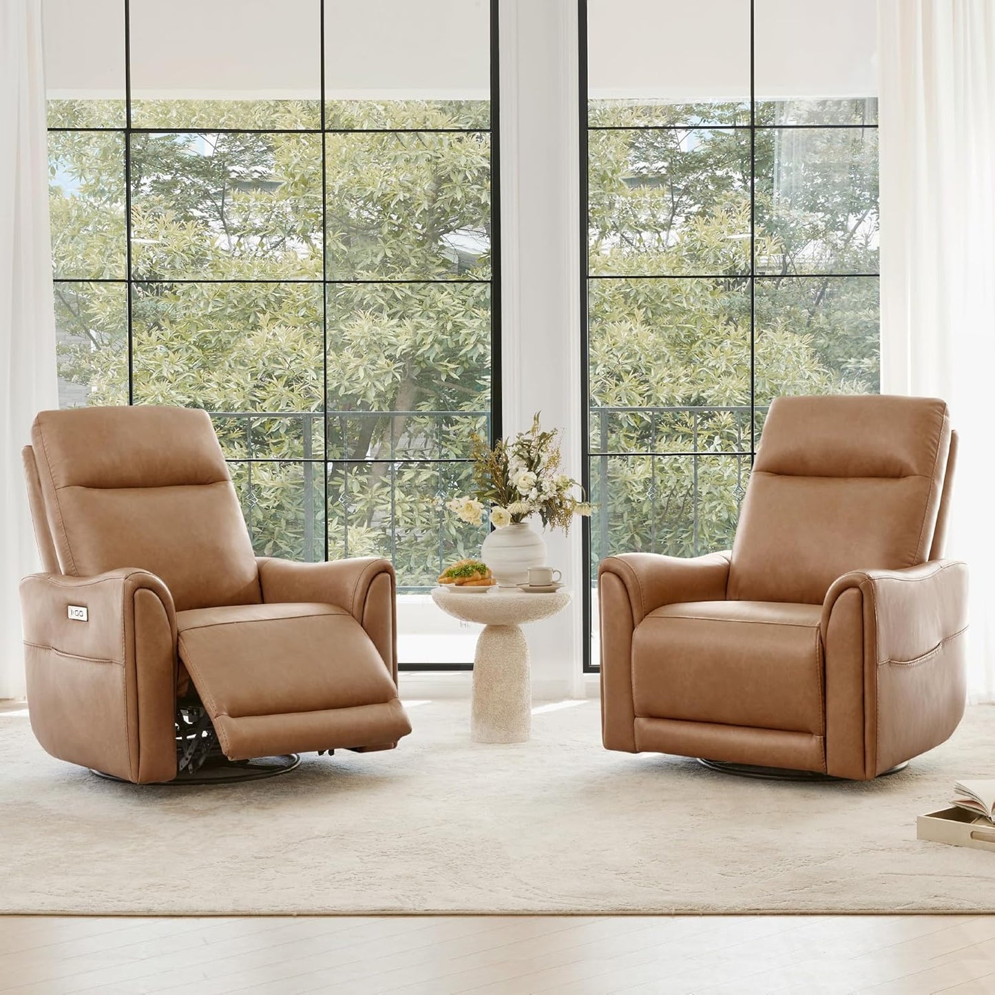 Watson & Whitely Power Swivel Rocker Recliner, Reclining Chair with Memory Foam for Living Room, Faux Leather RC011 (Camel)