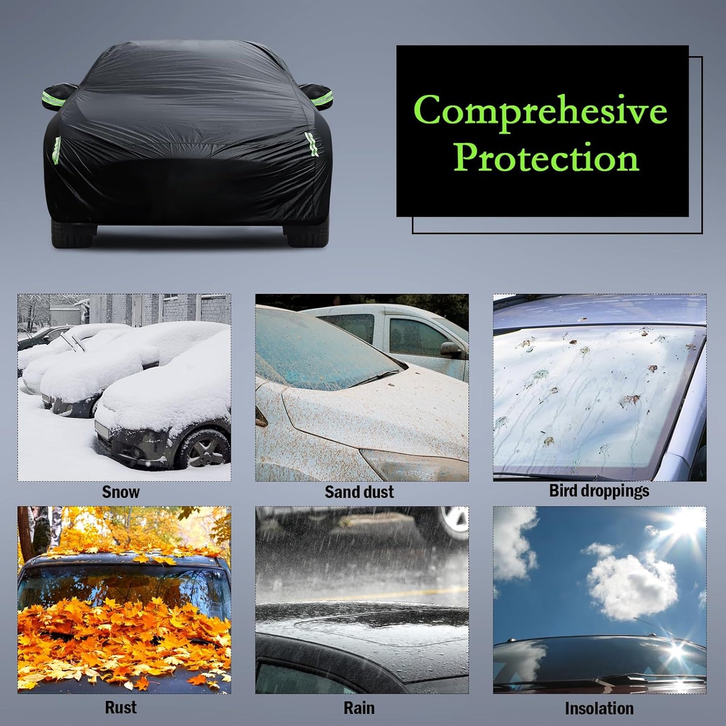 Car Cover Custom Fit for Ford Mustang 1994-2025, for Chevy Camaro 2010-2025, Waterproof All Weather Full Exterior Cover Rain Hail Sun Protector Car Cover with Door Zipper