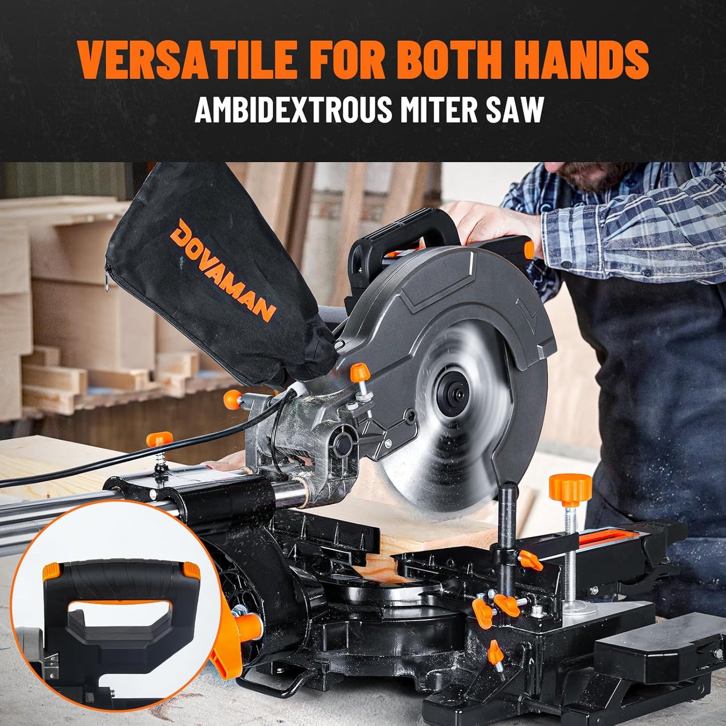 Updated 10-Inch Sliding Miter Saw, Multi-Material Cutting w/ 3 x TCT Blades, Ambidextrous Operation, 5000/3200RPM Speed, Laser Guide, 0-45° Bevel Cut, Max Cut 3.5x13.4in, 9 Positive Stops