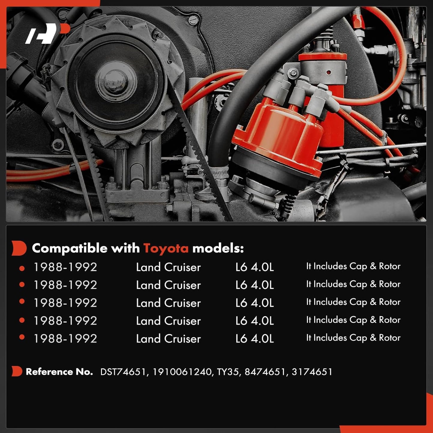 A-Premium Ignition Distributor with Cap and Rotor Compatible with Toyota Land Cruiser 1988 1989 1990 1991 1992 4.0L