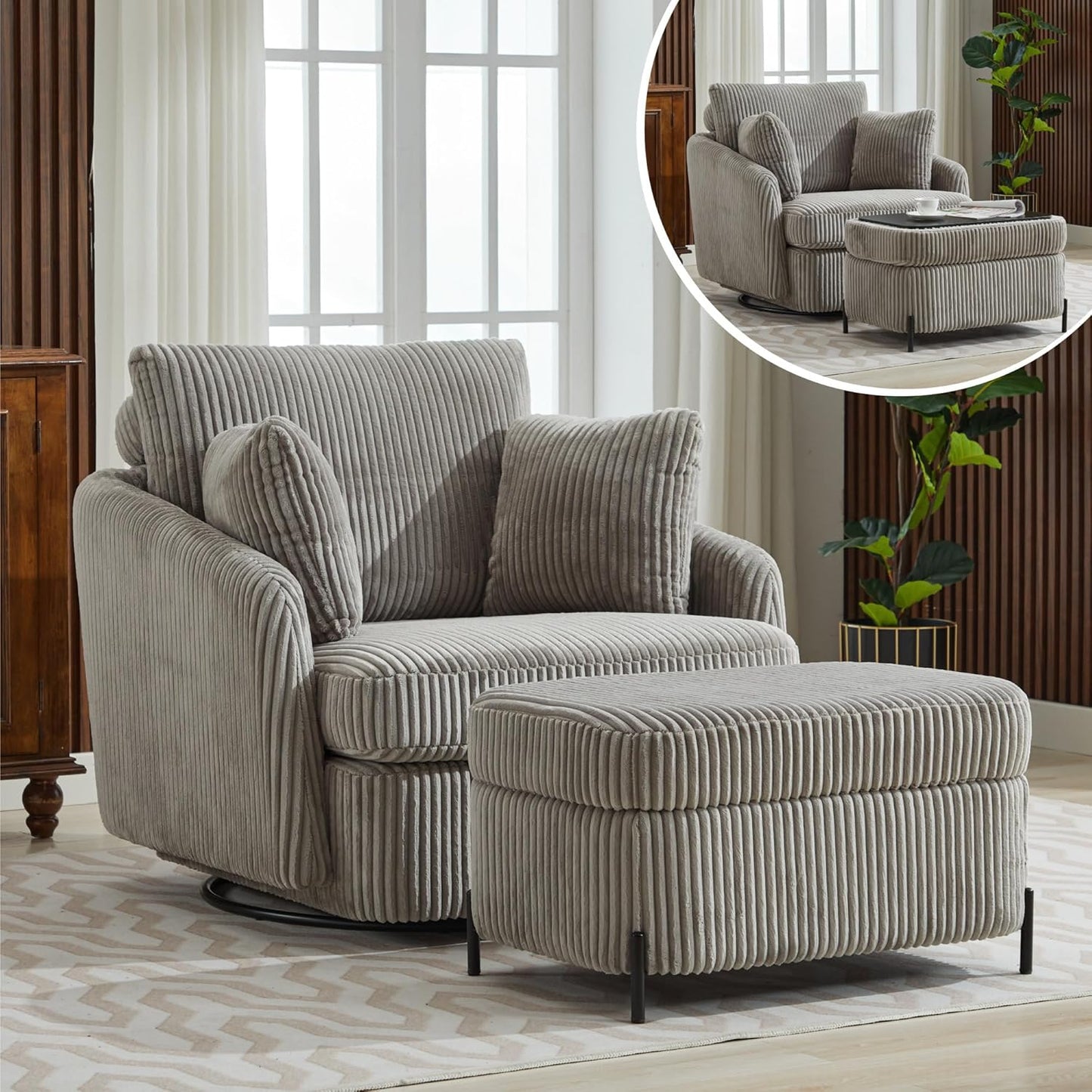 Chifee & Vingol 40.6" Oversized Swivel Accent Chair,Chenille,Orange