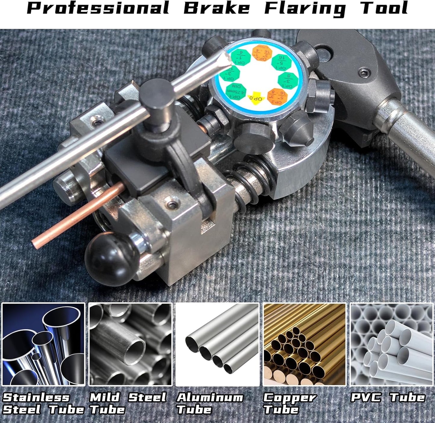 Brake Line Flaring Tool Kit, 45 Degree Single, Double and Bubble Flares, Brake Line and Tubing Flaring Tool for 3/16", 1/4", 5/16", 3/8" and 4.75mm Diameter Lines, Brake Flaring Tools