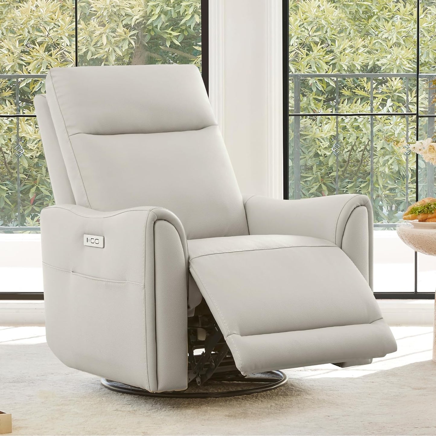 Watson & Whitely Power Swivel Rocker Recliner, Reclining Chair with Memory Foam for Living Room, Faux Leather RC011 (Camel)