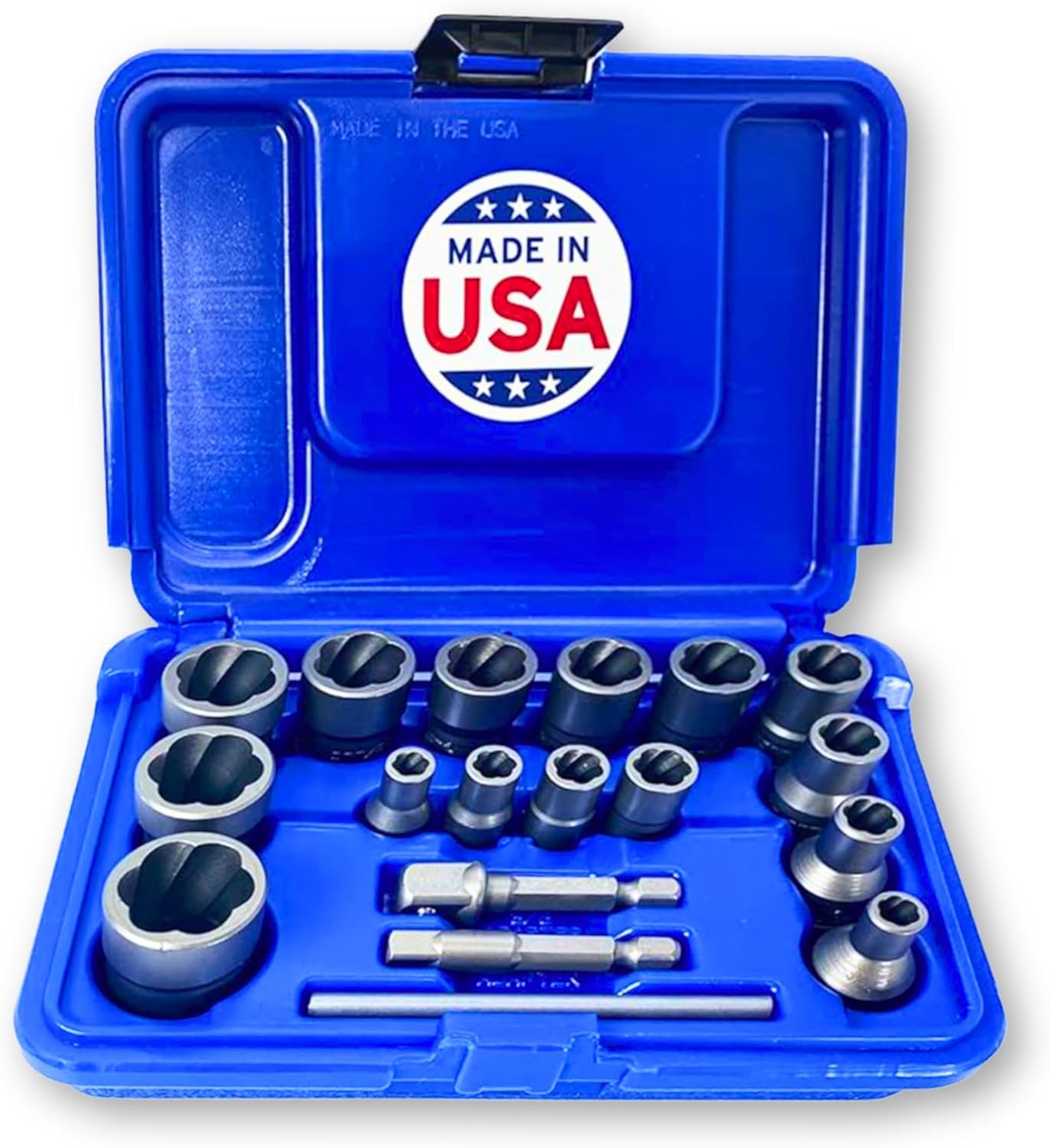 30 Piece Extraction Socket Tool Set | Made in USA Steel | ¼” and ⅜” Drive Impact Grade Bolt and Nut Remover Kit | Turbo Sockets for Stripped, Rounded, Frozen Bolts & Nuts | Nut Extractor Socket Set