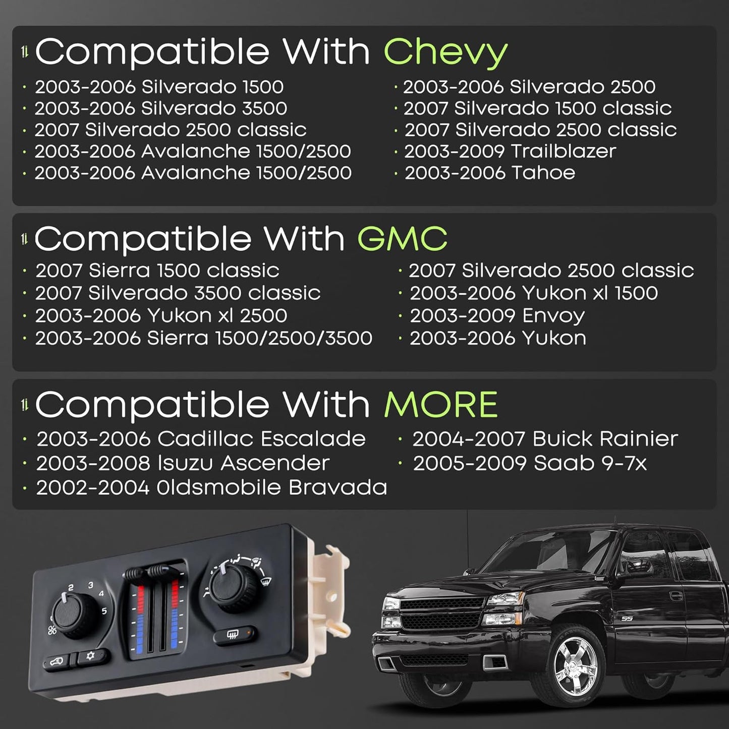 Climate Control Module Fit for Chevy Silverado 1500/2500/3500 Avalanche Suburban Tahoe Trailblazer GMC Sierra 1500/2500/3500 Yukon XL Envoy More 599-210XD AC Heater HVAC Panel