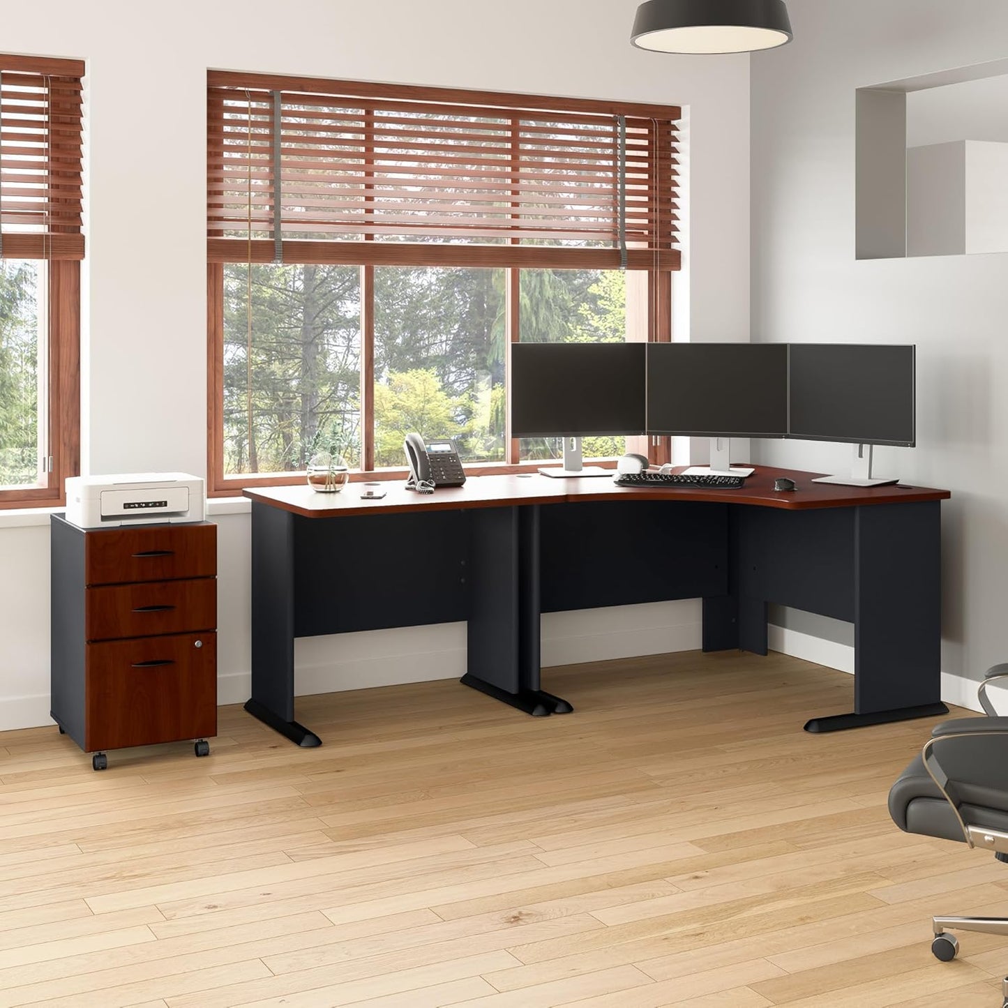 Bush Business Furniture Series A 48W Corner Desk in Hansen Cherry and Galaxy, Small Computer Table for Home or Professional Office