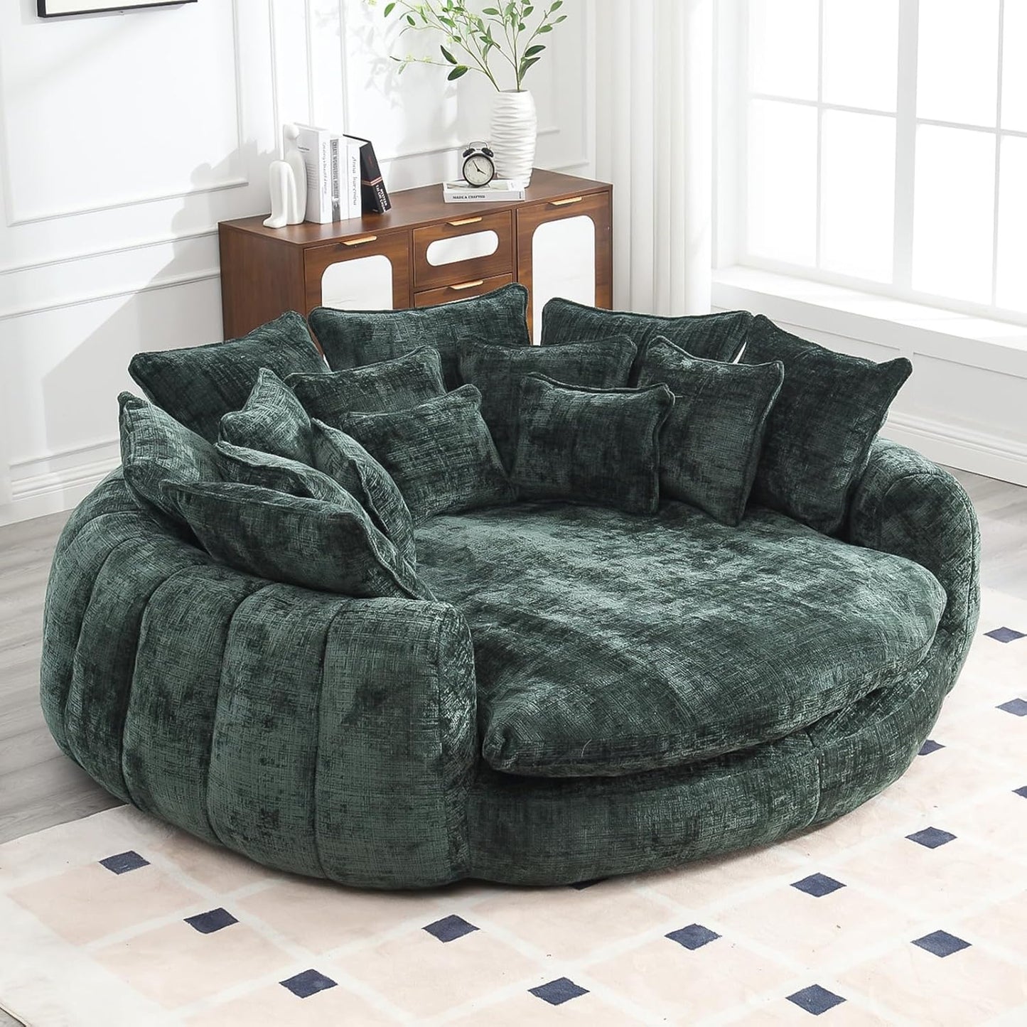 81.1" Oversized Round Chaise Lounge Chair, Extra-Wide 2-Person Accent Chair with 14 Pillows, Comfy Cloud Sleeper Sofa for Living Room (Dark Grey)