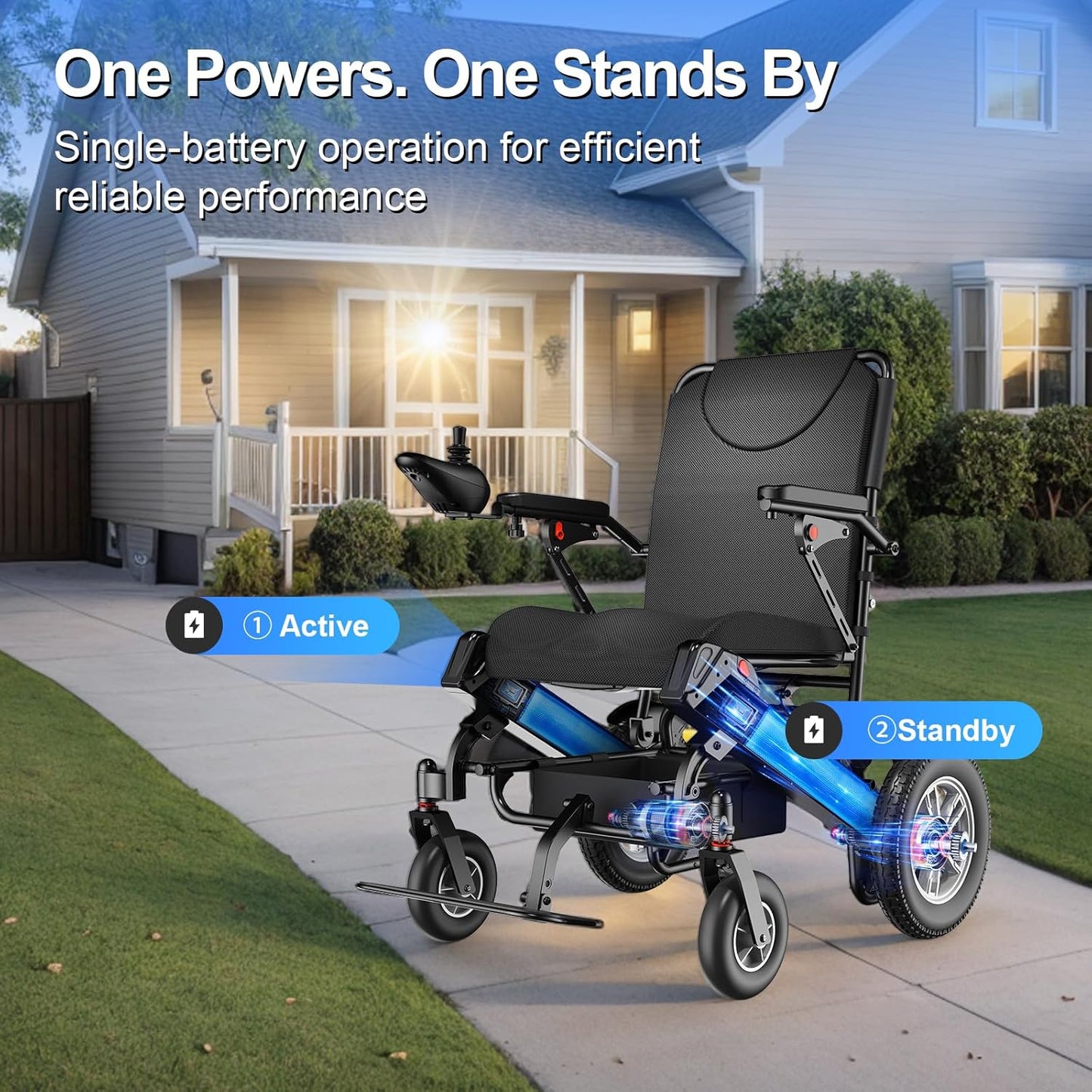 30 Miles Long Range Electric Wheelchair for Adults, Foldable Motorized Wheelchair with 2 Removable 10Ah Batteries, All Terrain Portable Power Wheelchairs for Senior, Airline Approved, Black