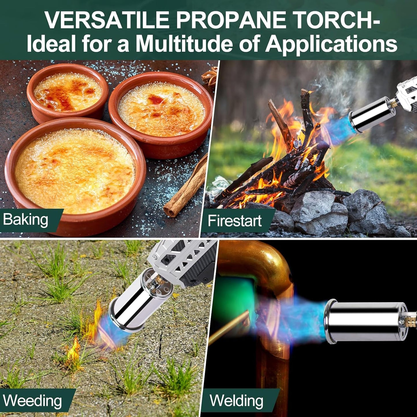 Semlos Propane Torch Head, Powerful Flame Thrower Gun, Adjustable Charcoal Lighter, Searing Torch for BBQ, Camping, Welding (Propane Tank Not Included)