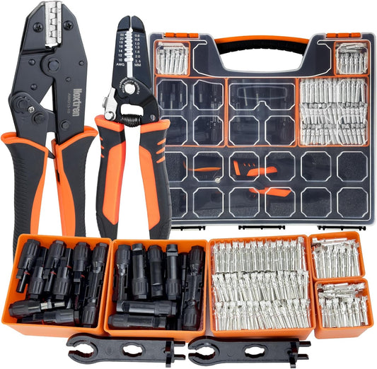30PCS Solar Crimper Tool Kit - Crimping Tool, Wire Stripper, 25 Pairs Solar Connectors, Suitcase, and 2 Spanner Wrenches for Solar Panel Cable Assembly