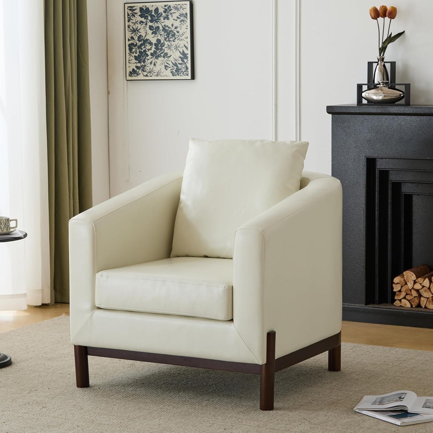 Christopher Knight Home Upholstered Club Chair, Comft Accent Chair, Soft Armchair, Reading Single Sofa with Wood Legs, Barrel Lounge Chair for Living Room Bedroom Home Rest 33.5" x33.5x31.5, White