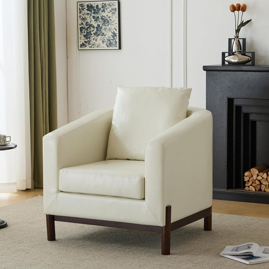 Christopher Knight Home Upholstered Club Chair, Comft Accent Chair, Soft Armchair, Reading Single Sofa with Wood Legs, Barrel Lounge Chair for Living Room Bedroom Home Rest 33.5" x33.5x31.5, White