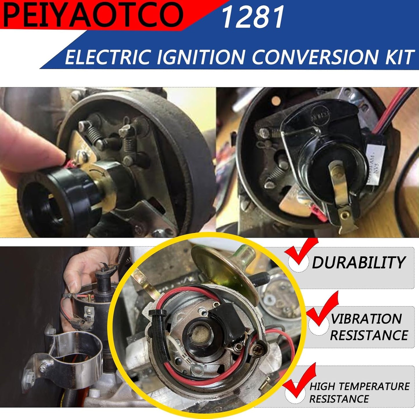 1281 Electric Ignition Conversion Kit Fit for Ford/Mercury/Lincoln 260 289 302 351 352 390 427 V8 8 Cylinder（1957-1974）Replacement For Pertronix Electronic Ignition