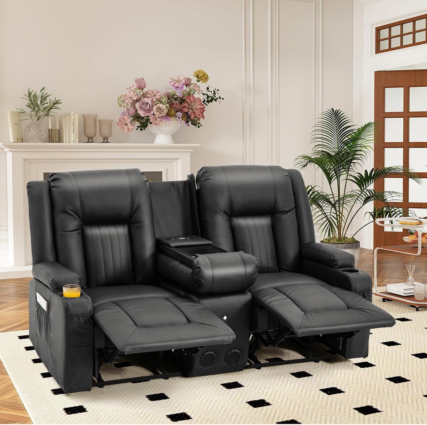 YODOLLA Massage Manual Recliner Chair with Heat, Leather Rocking Swivel Chair Lazy Boy Recliner Chair w/ 2 Side Pockages, 2 Cup Holders for Living Room, RV, Cream White