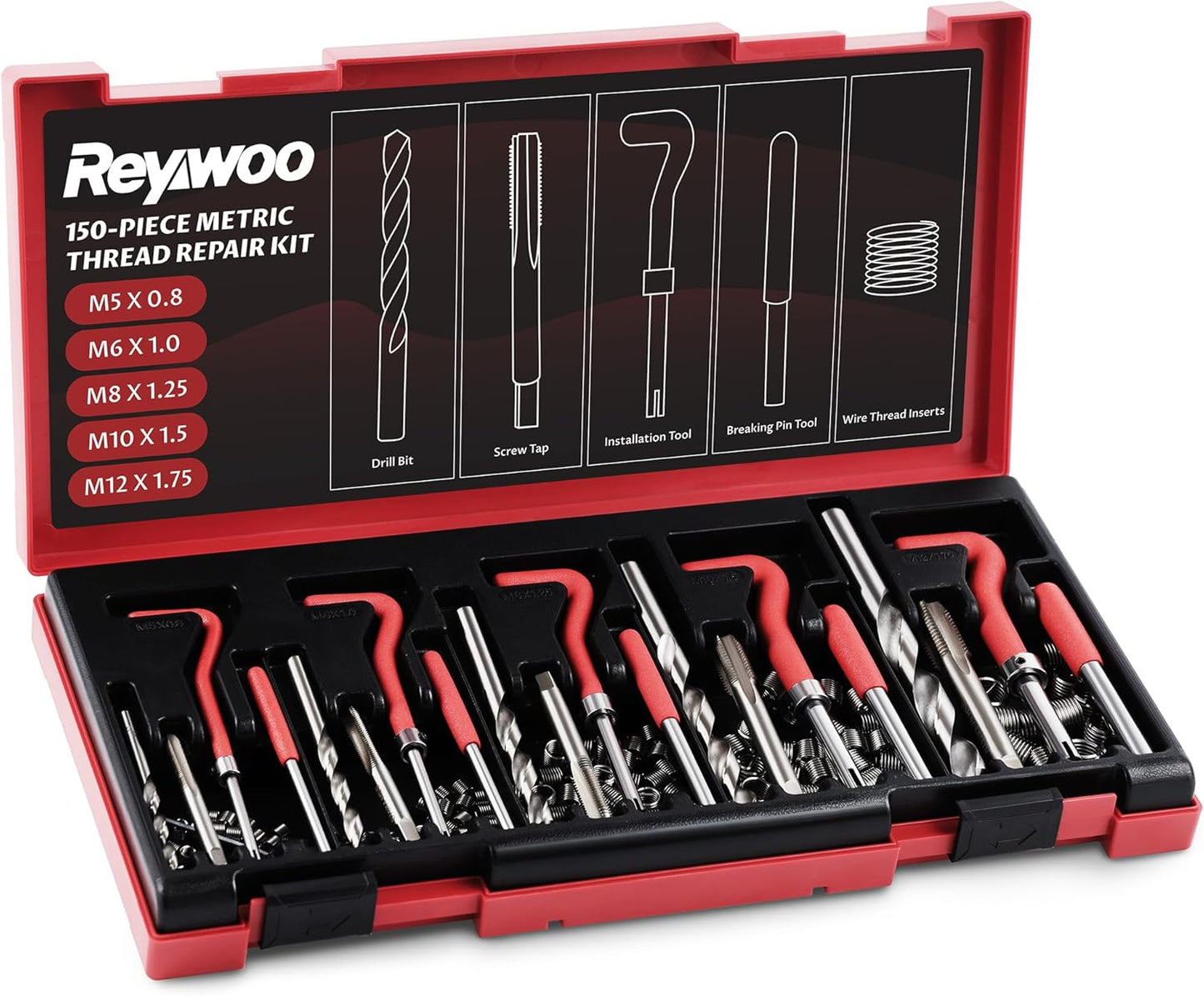 315 PC Helicoil Thread Repair Kit, Metric & SAE Helicoil Kit with HSS Drill Bits Inserts Taps Break Off Tools, Rethreading Tools in M5 M6 M8 M10 M12 & 1/4" 5/16" 3/8" 7/16" 1/2" Sizes